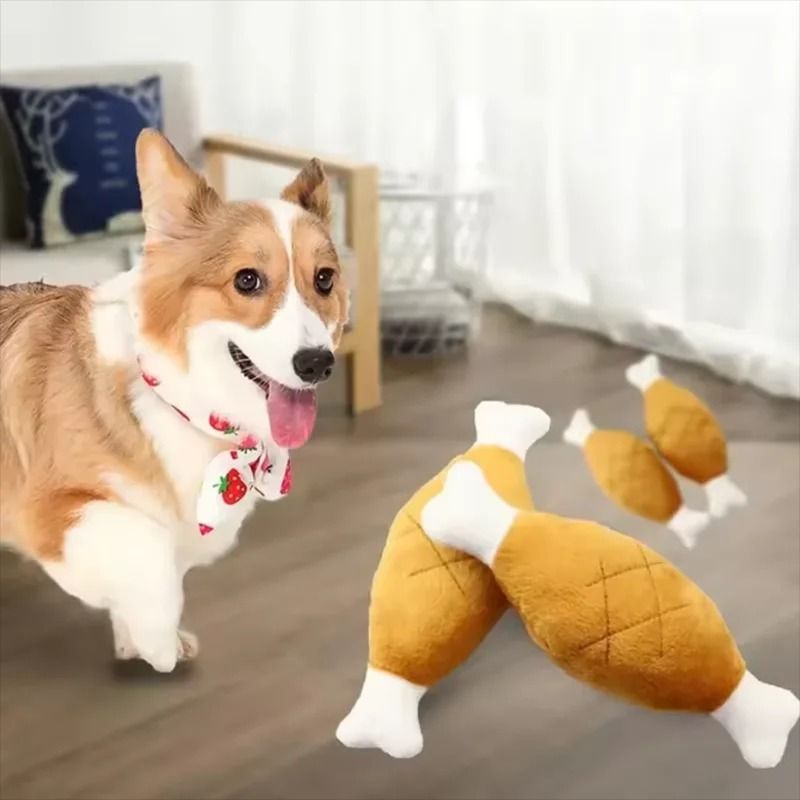 Interactive Plush Squeaky Dog Toy Chicken Leg Bone Shape Toy For Dogs And Cats 8