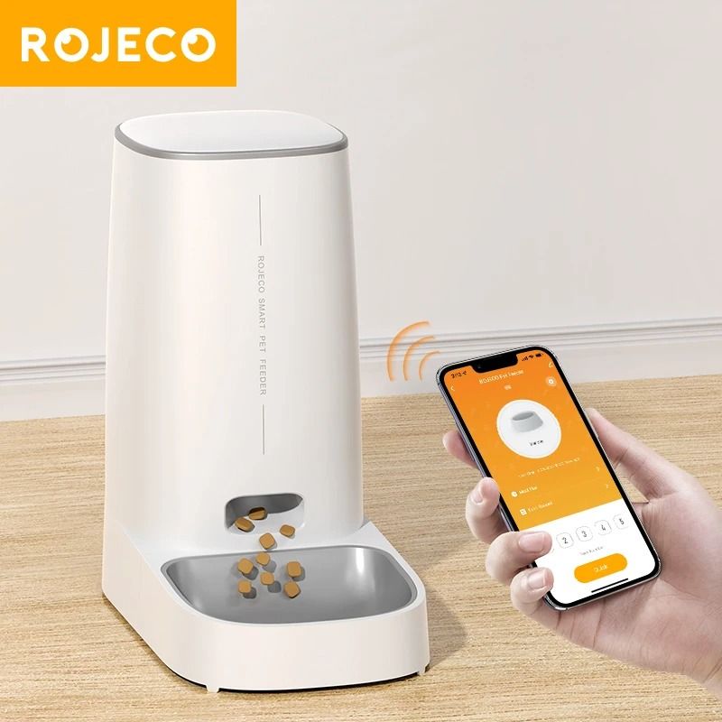 ROJECO Smart Automatic Cat Feeder WiFi Remote Control Dry Food Dispenser For Cats And Dogs 0