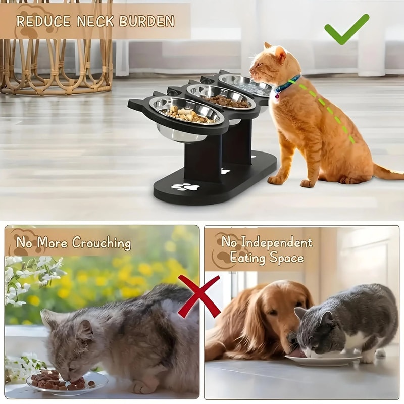 Elevated Cat Food Bowl With Stainless Steel Dish And Wooden Support Stand 4