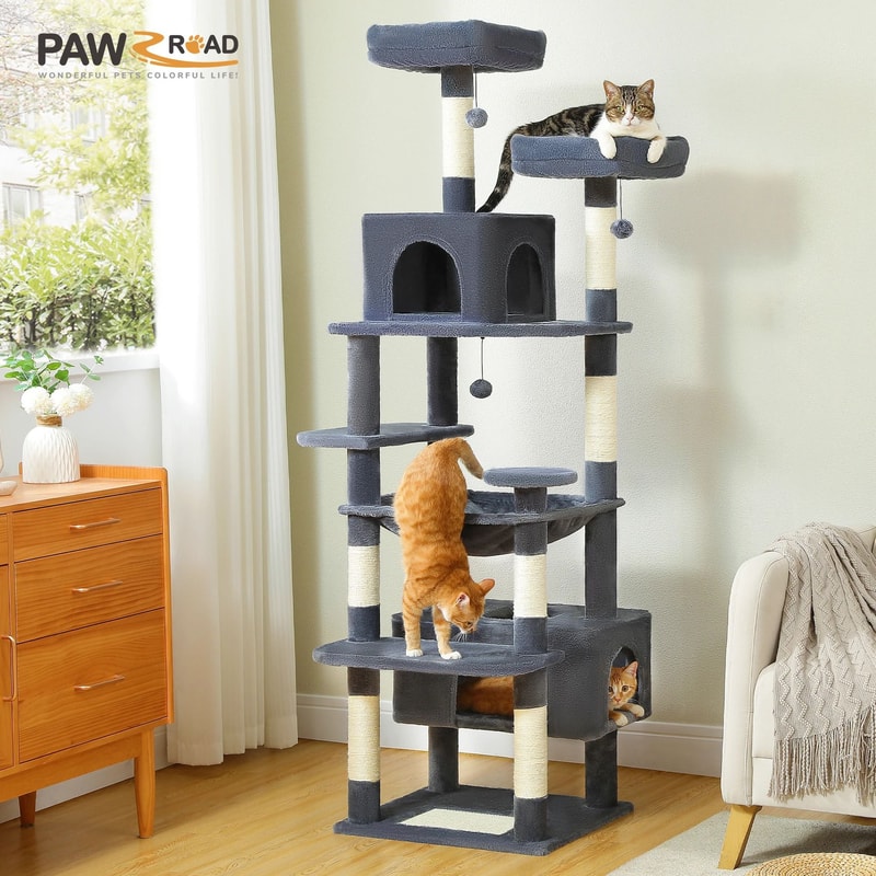 Large Cat Tree Tower With Scratching Posts Hammock Condos And Padded Perches 10