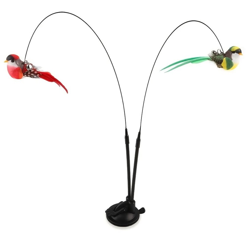 Interactive Bird Cat Teaser Wand Hands Free Suction Cup Cat Toy Set With Bells 1