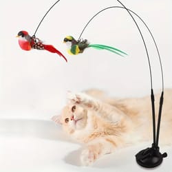 interactive bird cat teaser wand hands free suction cup cat toy set with bells