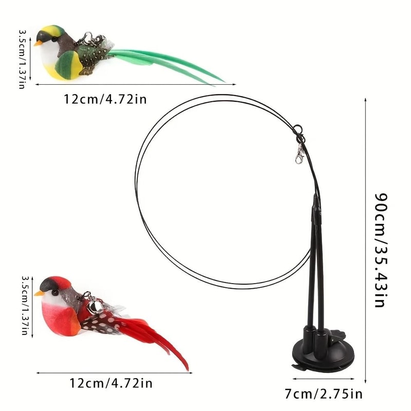 Interactive Bird Cat Teaser Wand Hands Free Suction Cup Cat Toy Set With Bells 4