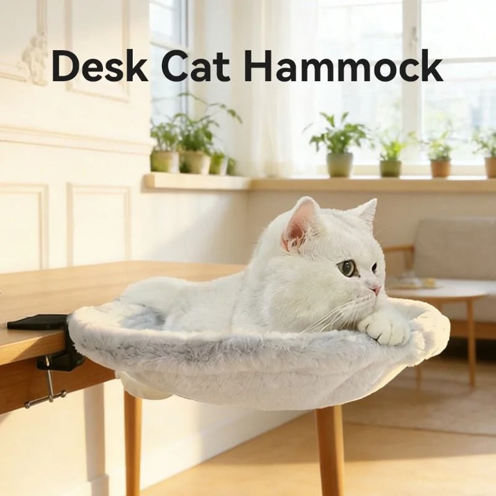 Adjustable Desk Cat Hammock Bed Plush Office Table Pet Perch With Clamp Support 7