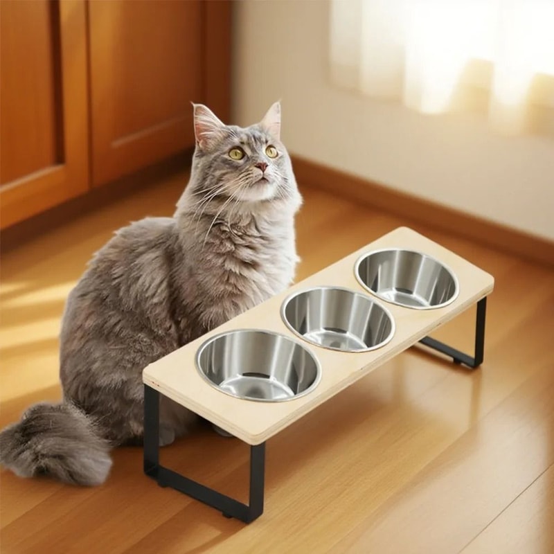 15 Degree Tilted Elevated Cat Bowls With Stainless Steel Feeding Set For Cats And Puppies 7