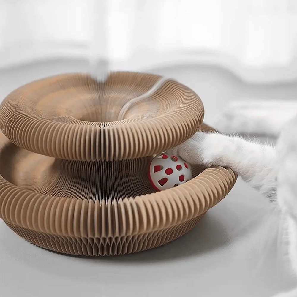 PurrFold Interactive Cat Scratcher Toy For Indoor Cats With Bell And Catnip 1