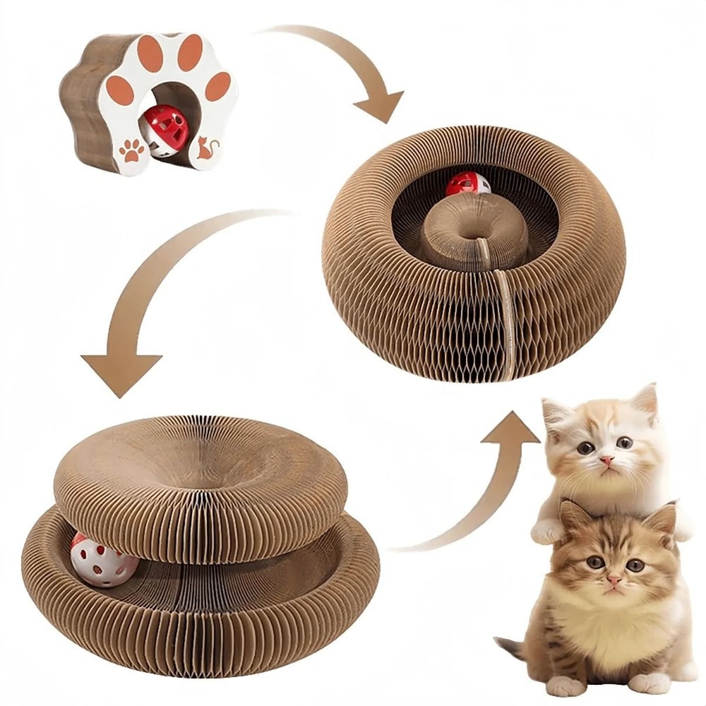 PurrFold Interactive Cat Scratcher Toy For Indoor Cats With Bell And Catnip 5
