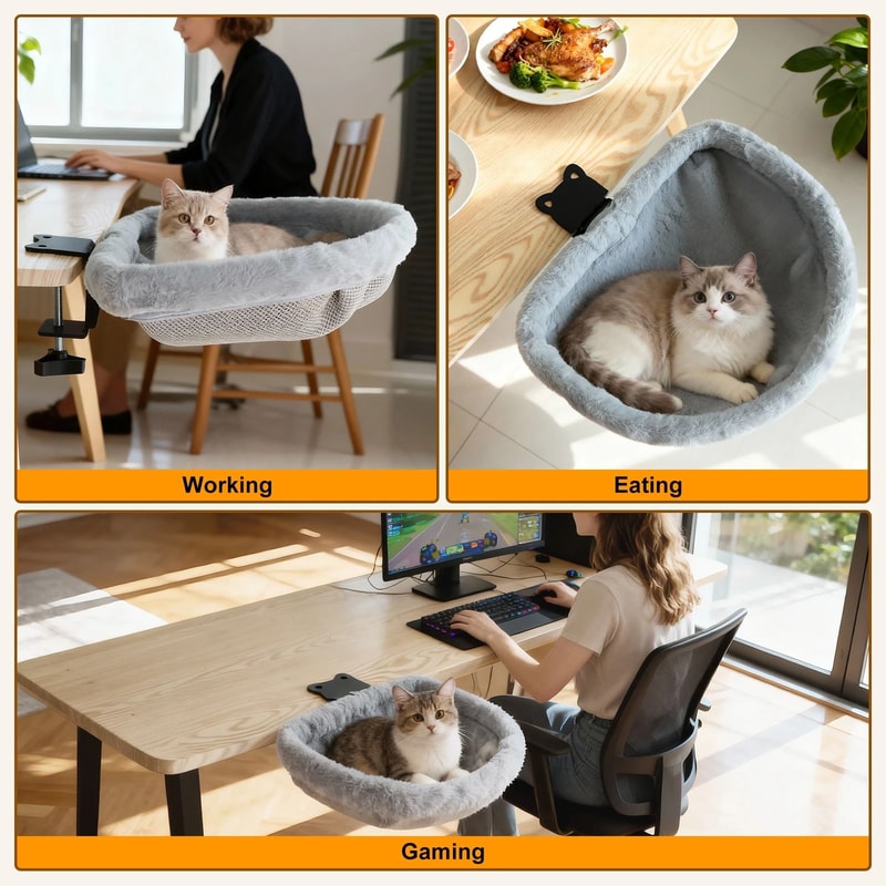 SpaceNest Cat Desk Hammock Foldable Semi Circular Cat Perch For Home Office Cats 1