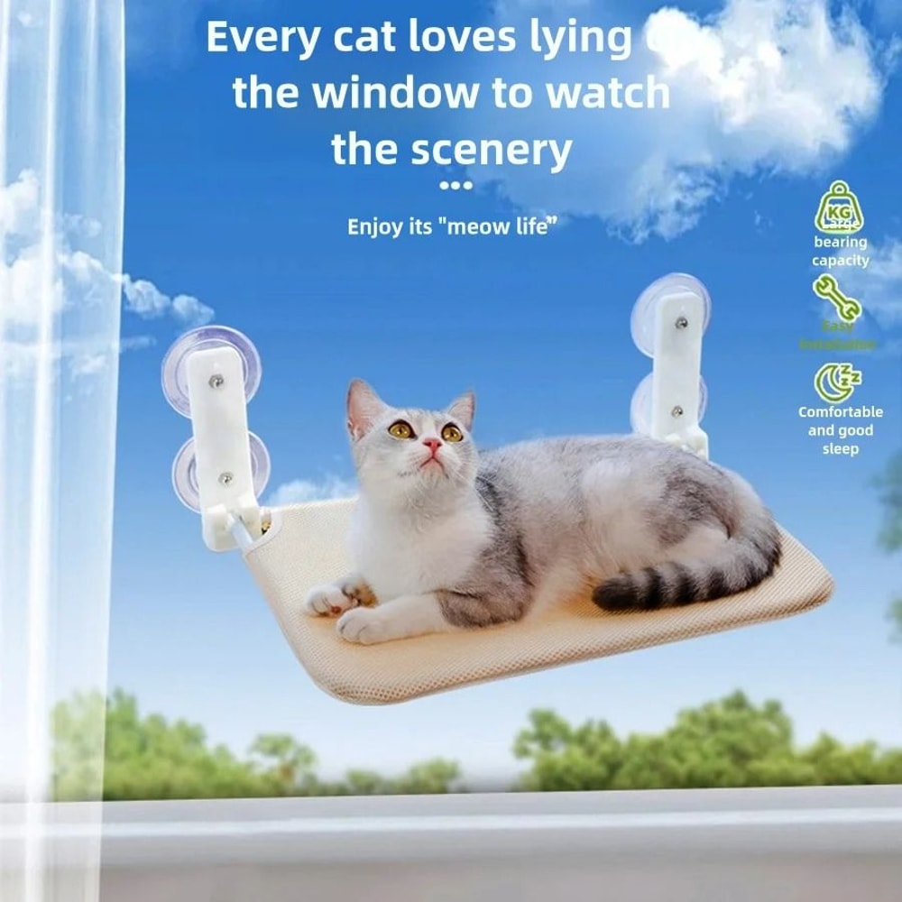 SunnyNest Cat Window Hammock Foldable Plush Mesh Suction Cup Perch For Indoor Cats 8
