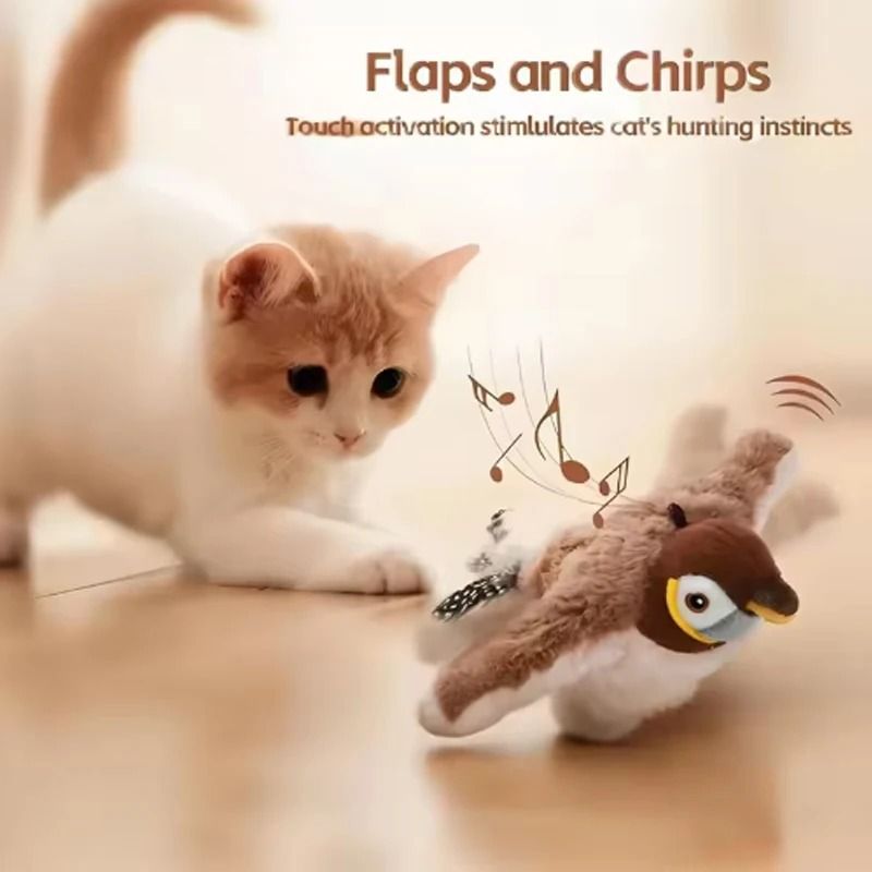 FlutterTweet Interactive Cat Bird Toy Rechargeable Chirping Plush Toy For Cats And Dogs 3