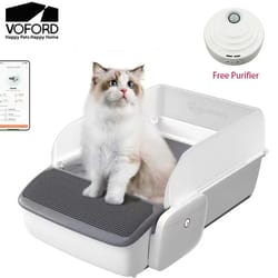smart self cleaning cat litter box with air purifier and open semi enclosed design