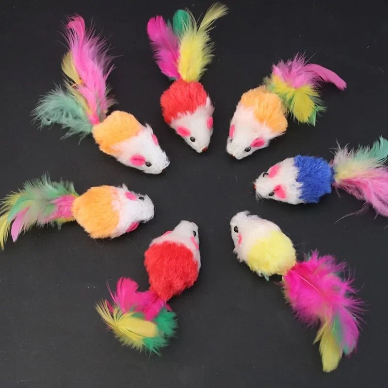 Interactive Feather Mouse Cat Toys Soft Fleece Kitty Play Toys Set 2