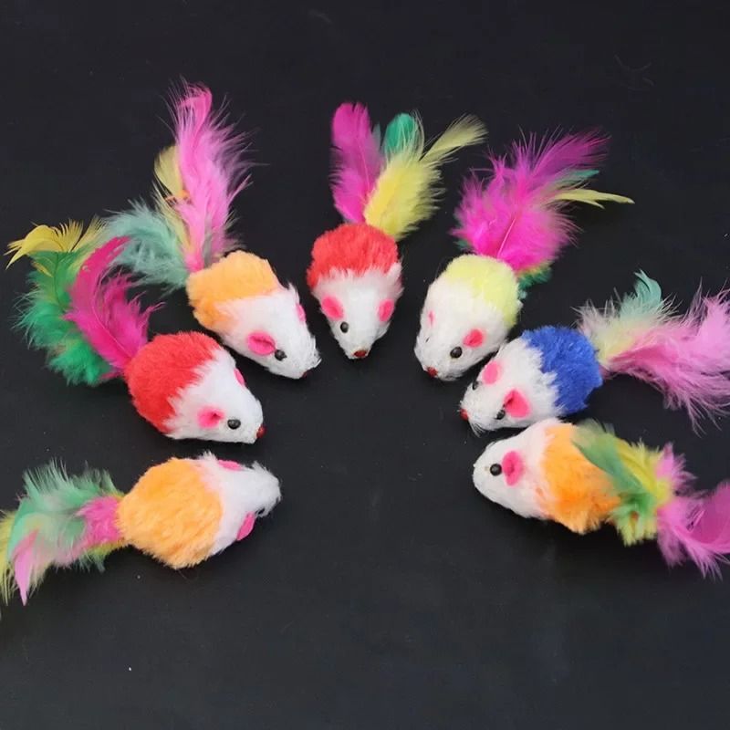 Interactive Feather Mouse Cat Toys Soft Fleece Kitty Play Toys Set 4