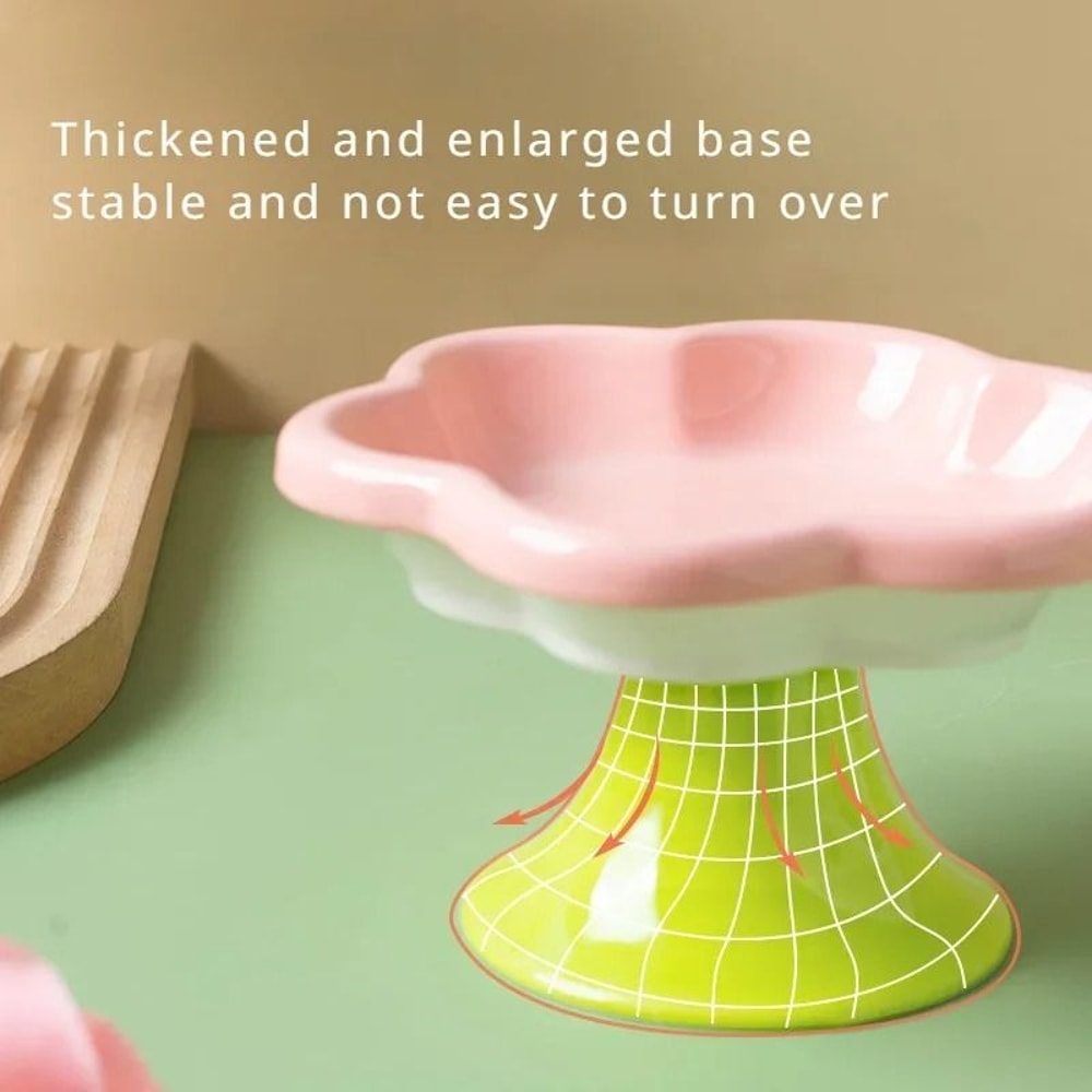 Ceramic Elevated Cat Food Bowl With Floral Design For Neck Protection 7