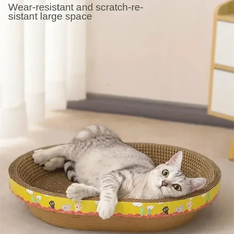 Oval Corrugated Cat Scratching Board And Lounge Bed For Indoor Cats 6