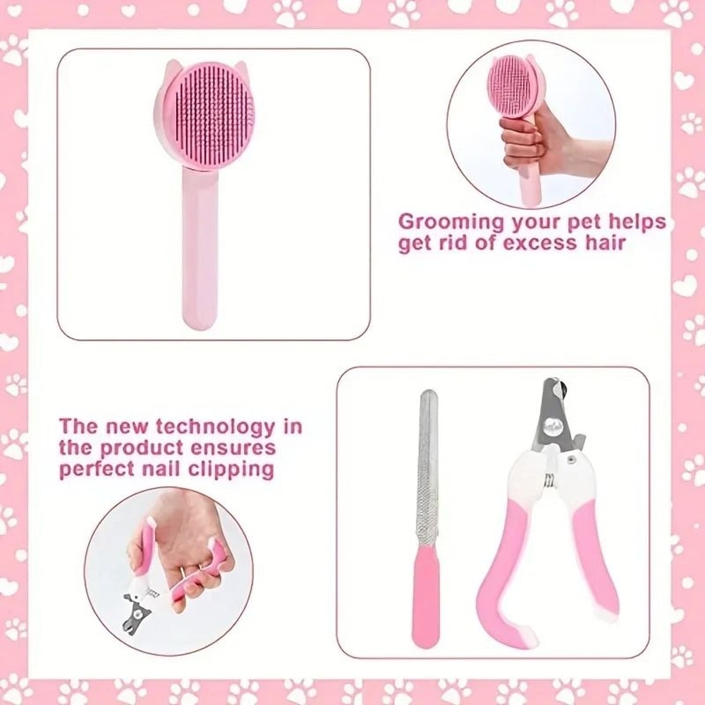 8 Piece Pet Grooming Kit With Self Cleaning Cat Brush And Nail Clippers 4
