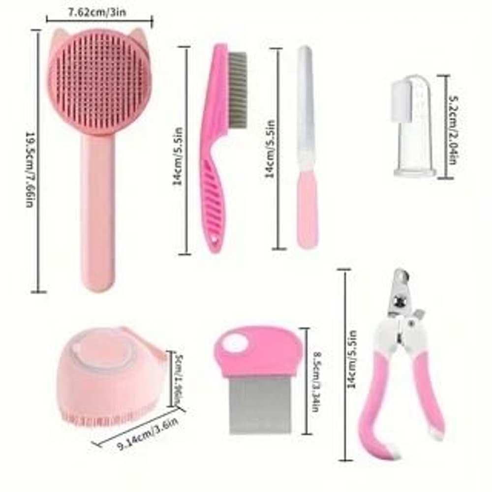 8 Piece Pet Grooming Kit With Self Cleaning Cat Brush And Nail Clippers 1