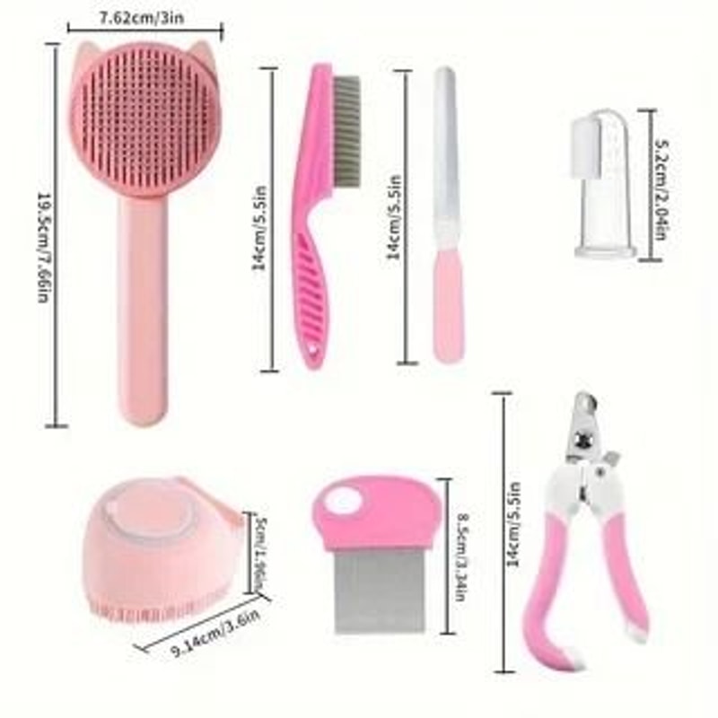 8 Piece Pet Grooming Kit With Self Cleaning Cat Brush And Nail Clippers 1