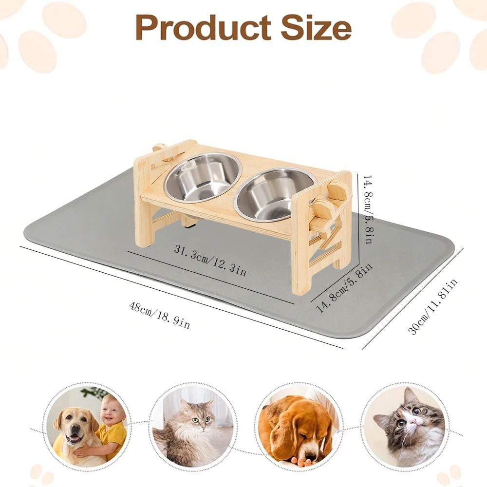 Adjustable Elevated Cat Bowl Stand With Silicone Feeding Mat 7