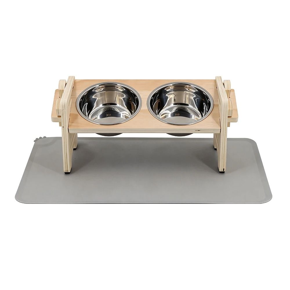 Adjustable Elevated Cat Bowl Stand With Silicone Feeding Mat 2