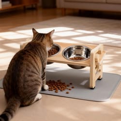 adjustable elevated cat bowl stand with silicone feeding mat
