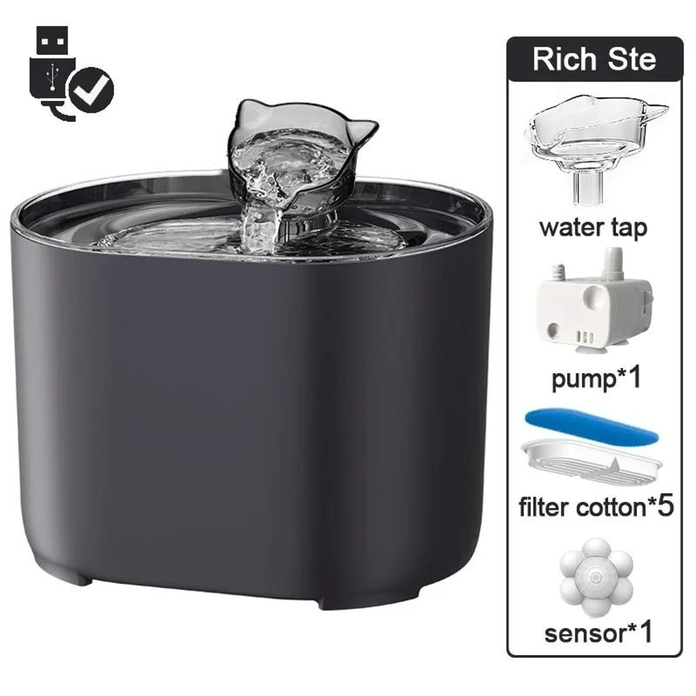 USB Automatic Cat Water Fountain With Quiet Recirculating Filter 11