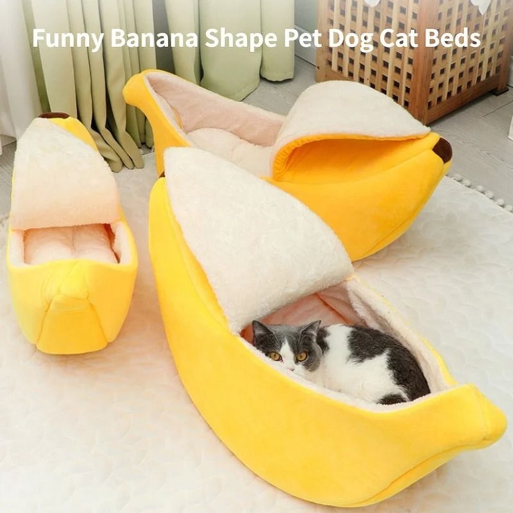 Banana Shape Cozy Cat Bed For Indoor Cats And Small Dogs 0