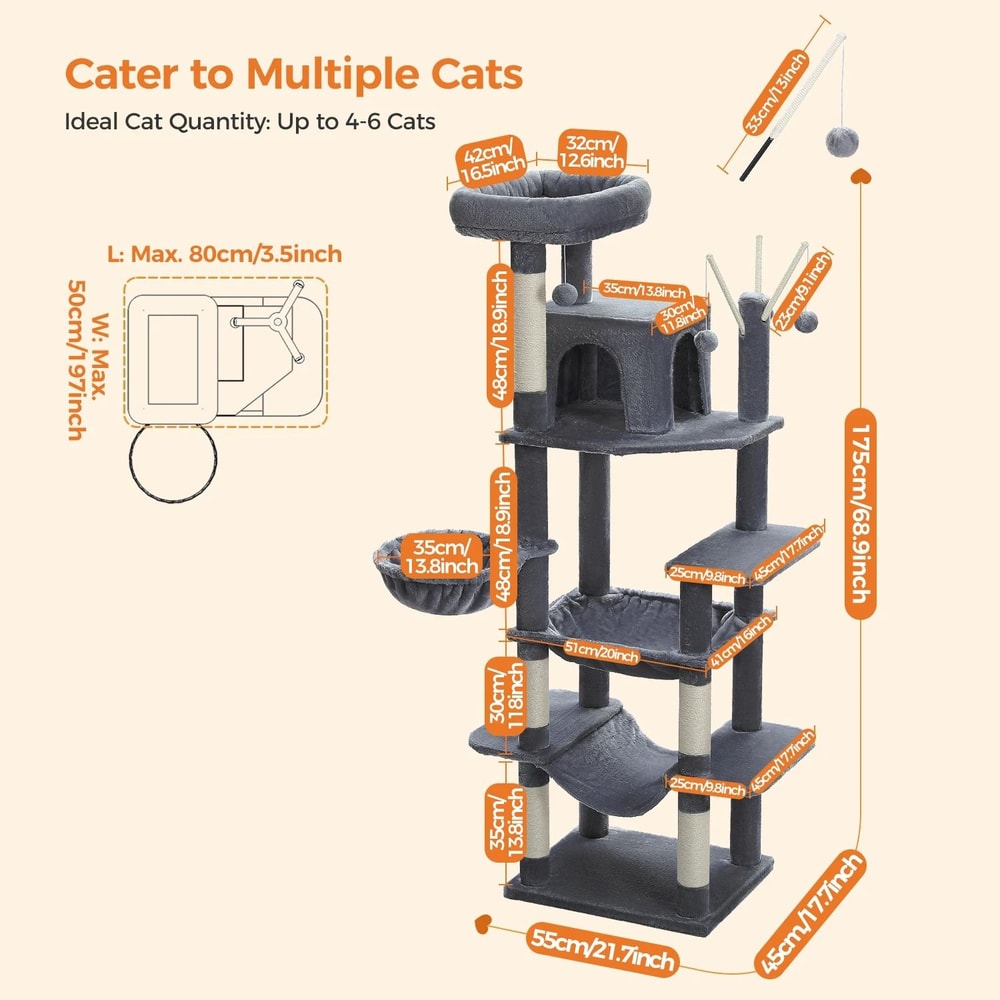 Large Cat Tree Tower With Big Hammock And Scratching Posts 11