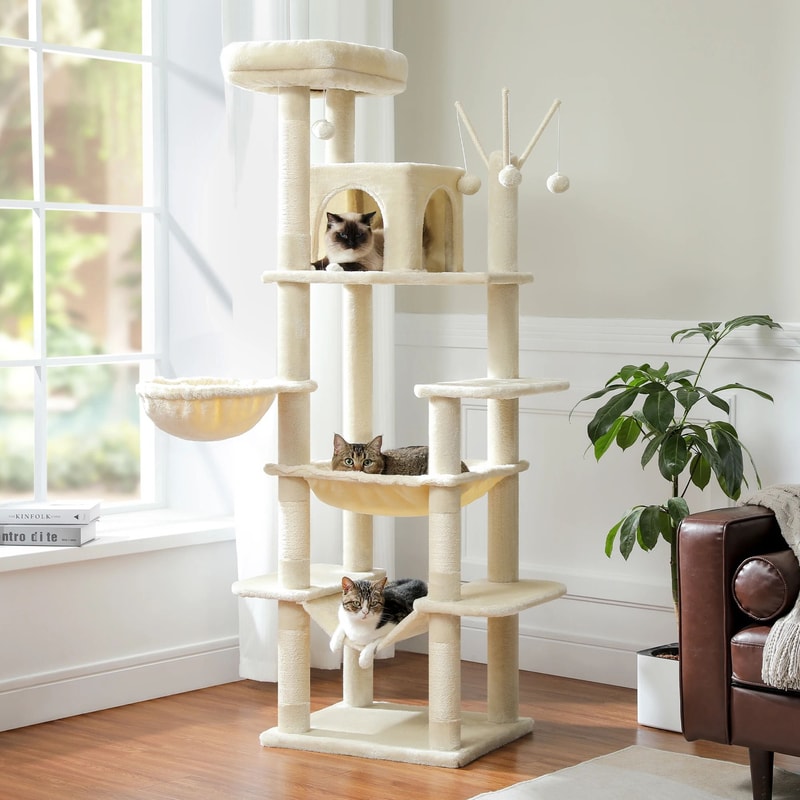 Large Cat Tree Tower With Big Hammock And Scratching Posts 13