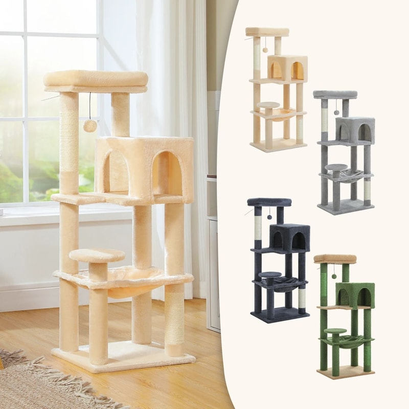 Multi Level Cat Tree Tower With Hammock Condo And Scratching Posts 13