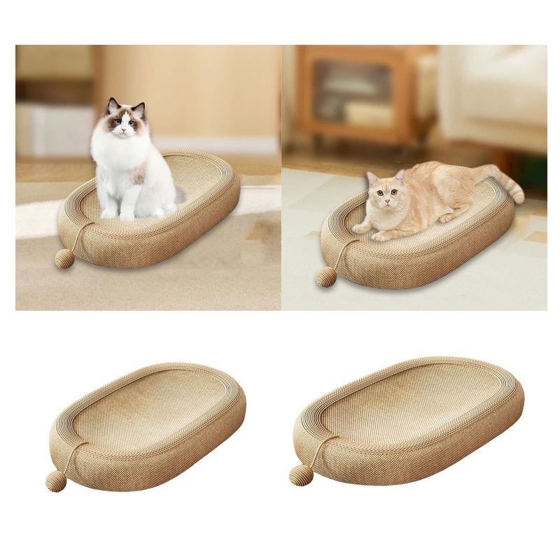 Sisal Cat Scratcher Lounge Board With Interactive Ball Toy 4