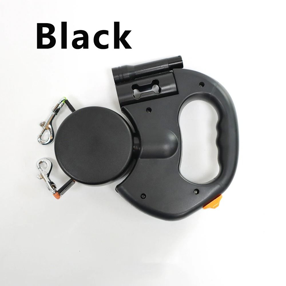 Dual Retractable Dog Leash With LED Flashlight And Waste Bag Holder 2
