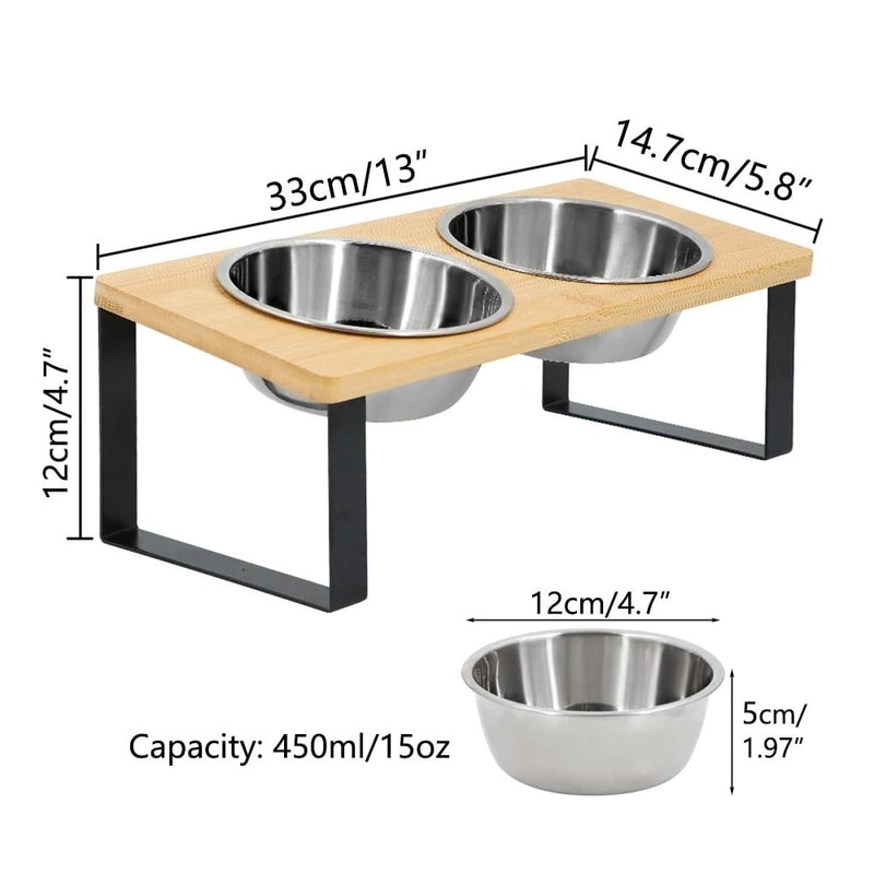 Raised Cat Bowls With Stainless Steel Dishes And Tilted Feeding Stand 3