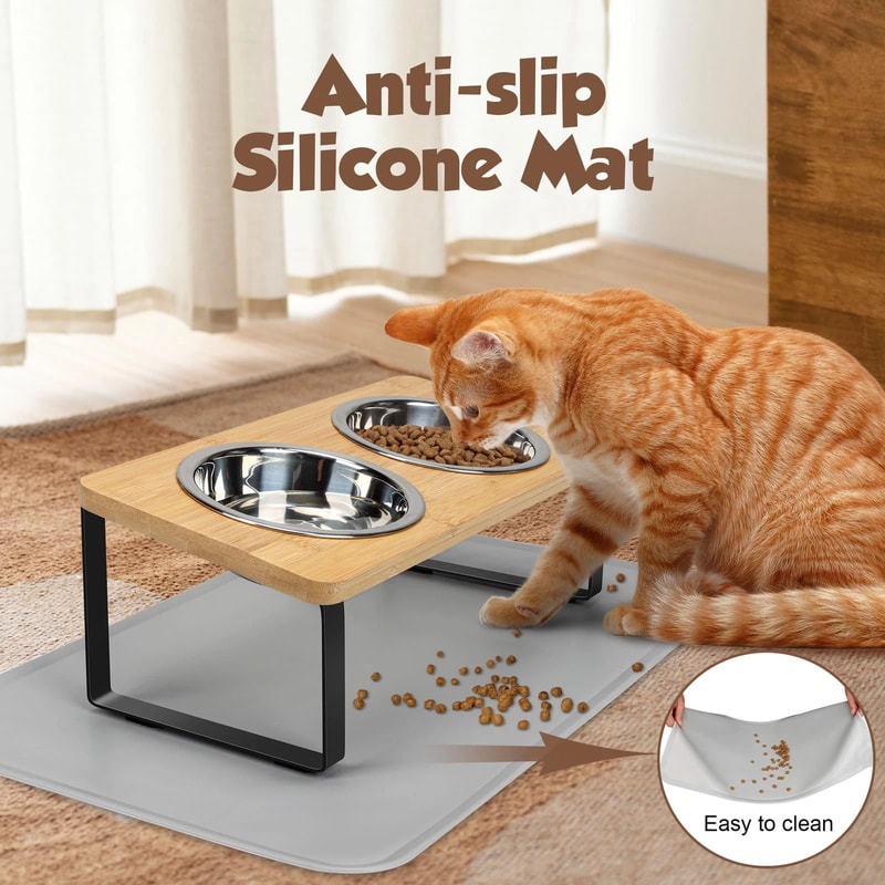 Raised Cat Bowls With Stainless Steel Dishes And Tilted Feeding Stand 7