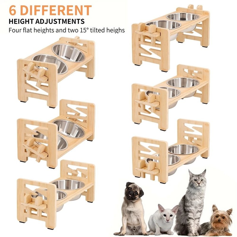 Adjustable Elevated Pet Feeder With Stainless Steel Bowls For Cats And Small Dogs 4