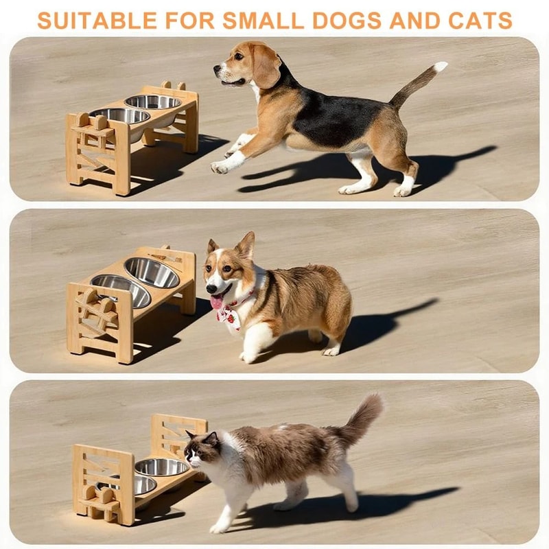 Adjustable Elevated Pet Feeder With Stainless Steel Bowls For Cats And Small Dogs 5