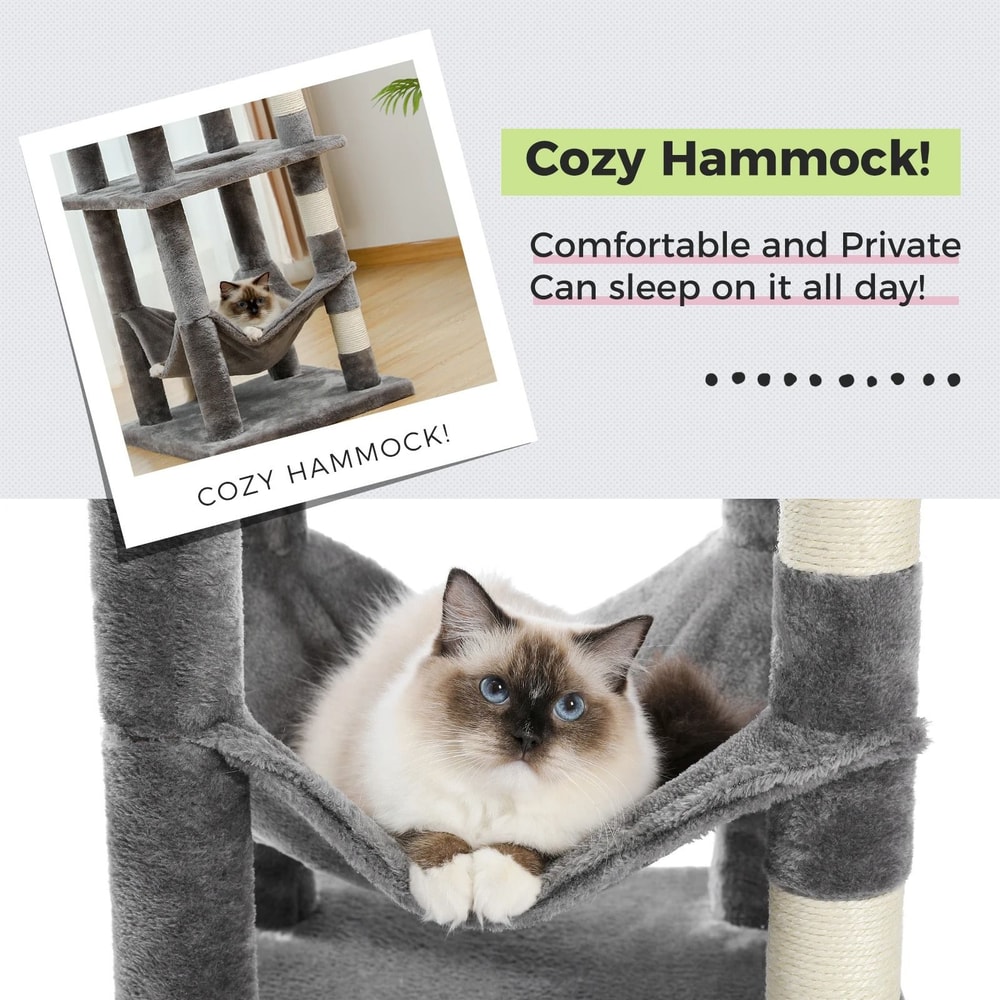 Multi Level Cat Tree Tower With Hammock And Scratching Posts For Indoor Cats 6