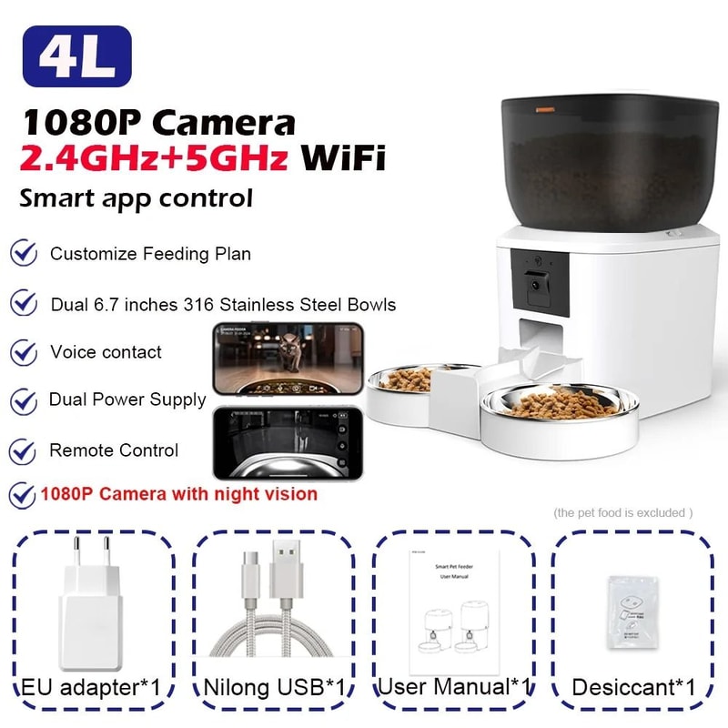 Furpipi 8L Smart Automatic Cat Feeder With HD Camera WiFi App Control Pet Food Dispenser 6