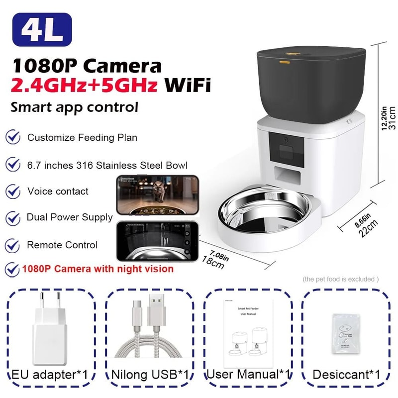 Furpipi 8L Smart Automatic Cat Feeder With HD Camera WiFi App Control Pet Food Dispenser 4