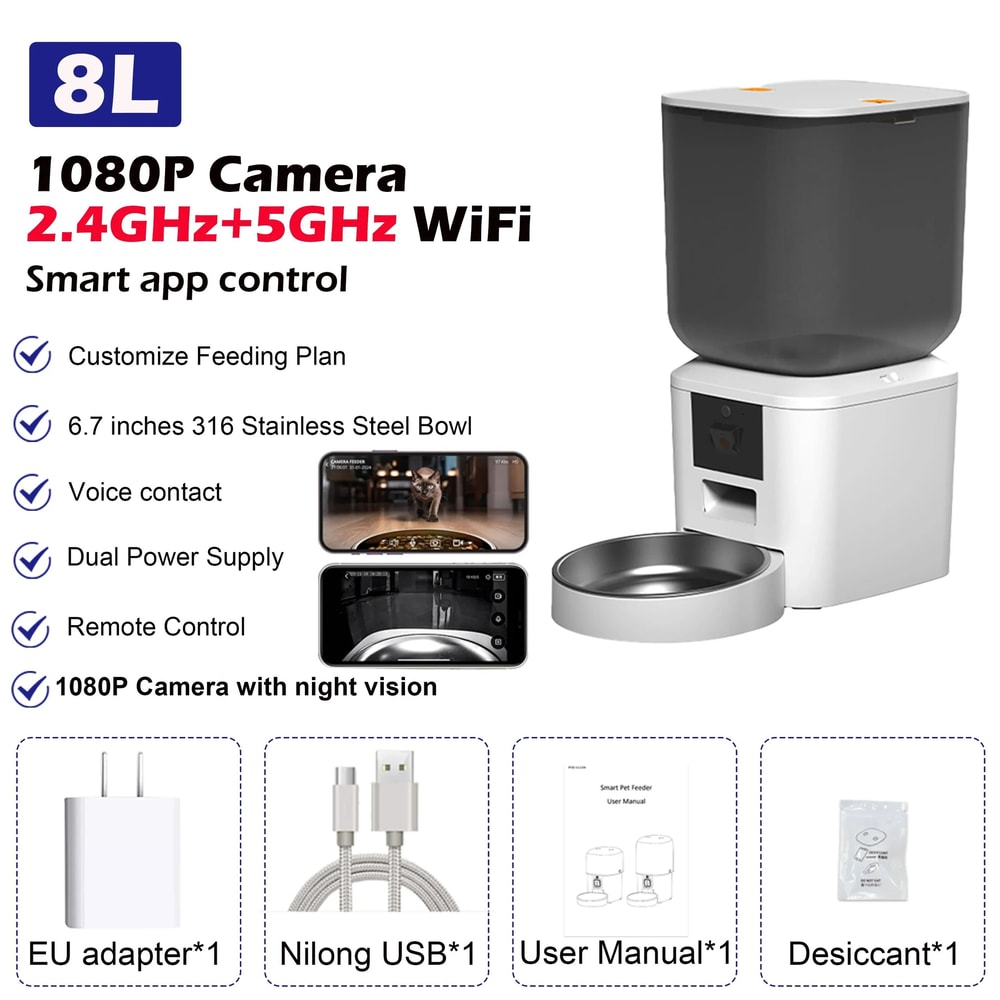 Furpipi 8L Smart Automatic Cat Feeder With HD Camera WiFi App Control Pet Food Dispenser 3