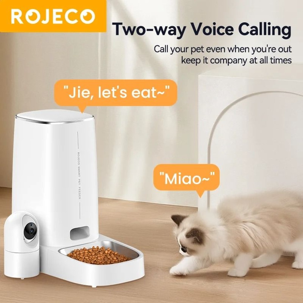 ROJECO 4L Automatic Cat Feeder With 360 Degree Camera WiFi Smart Pet Food Dispenser 4