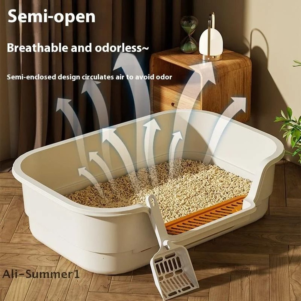 Large Semi Enclosed Cat Litter Box Odor Resistant Ventilated Cat Toilet For Indoor Cats 11