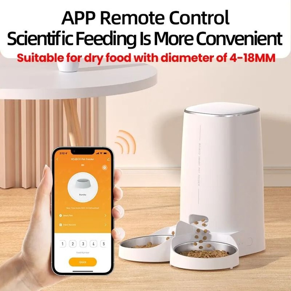 ROJECO Smart Automatic Pet Feeder With WiFi Remote Control 6