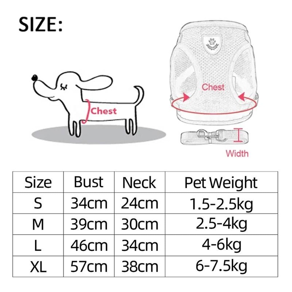 Adjustable Mesh Pet Harness Vest And Leash Set For Cats And Small Dogs 12