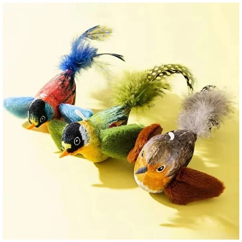 Interactive Realistic Bird Sound Catnip Plush Cat Toy 0
