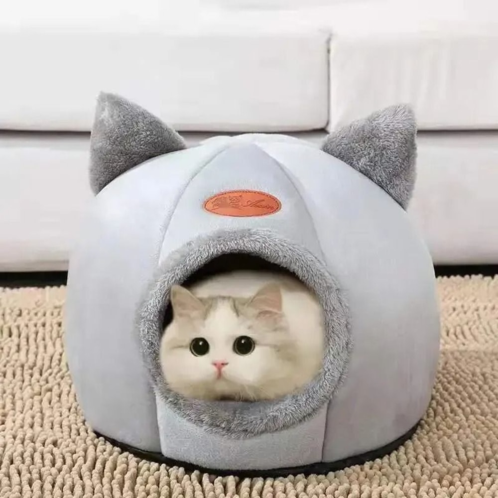 Cute Cat Head Shape Warm Sleep Cave Bed For Cats 5