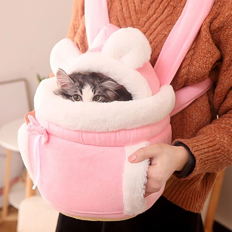 Winter Warm Plush Cat Backpack Carrier For Outdoor Travel 7