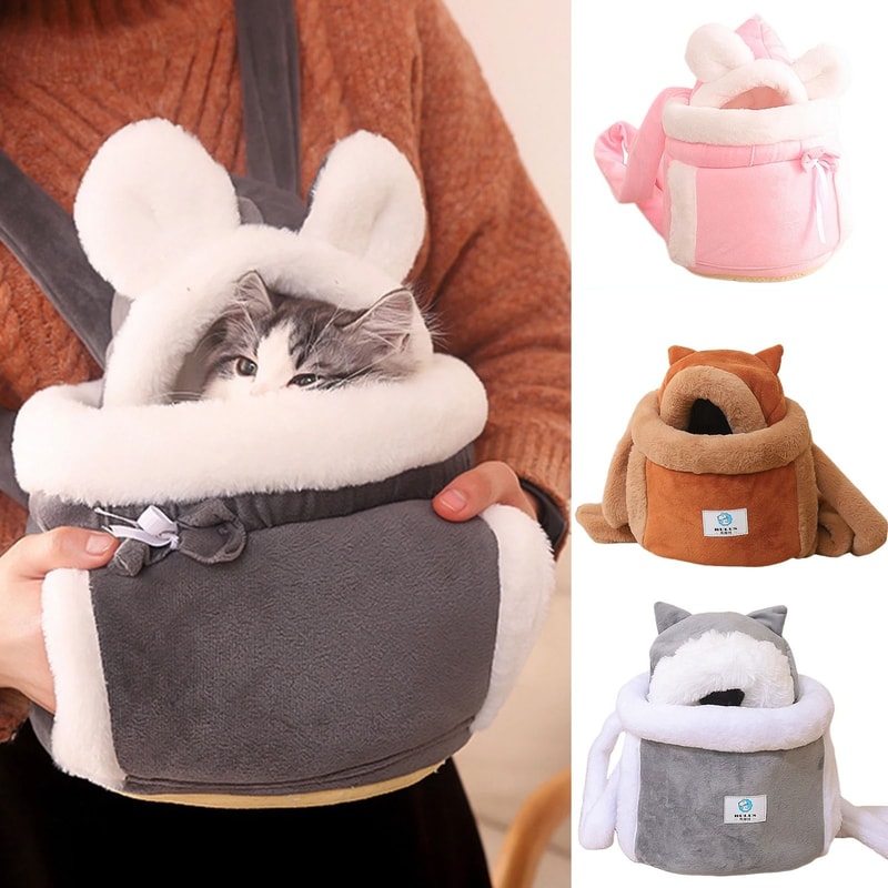 Winter Warm Plush Cat Backpack Carrier For Outdoor Travel 0