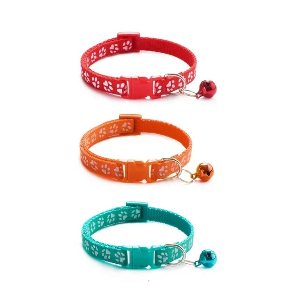 Colorful Paw Print Adjustable Pet Collar With Bell 17