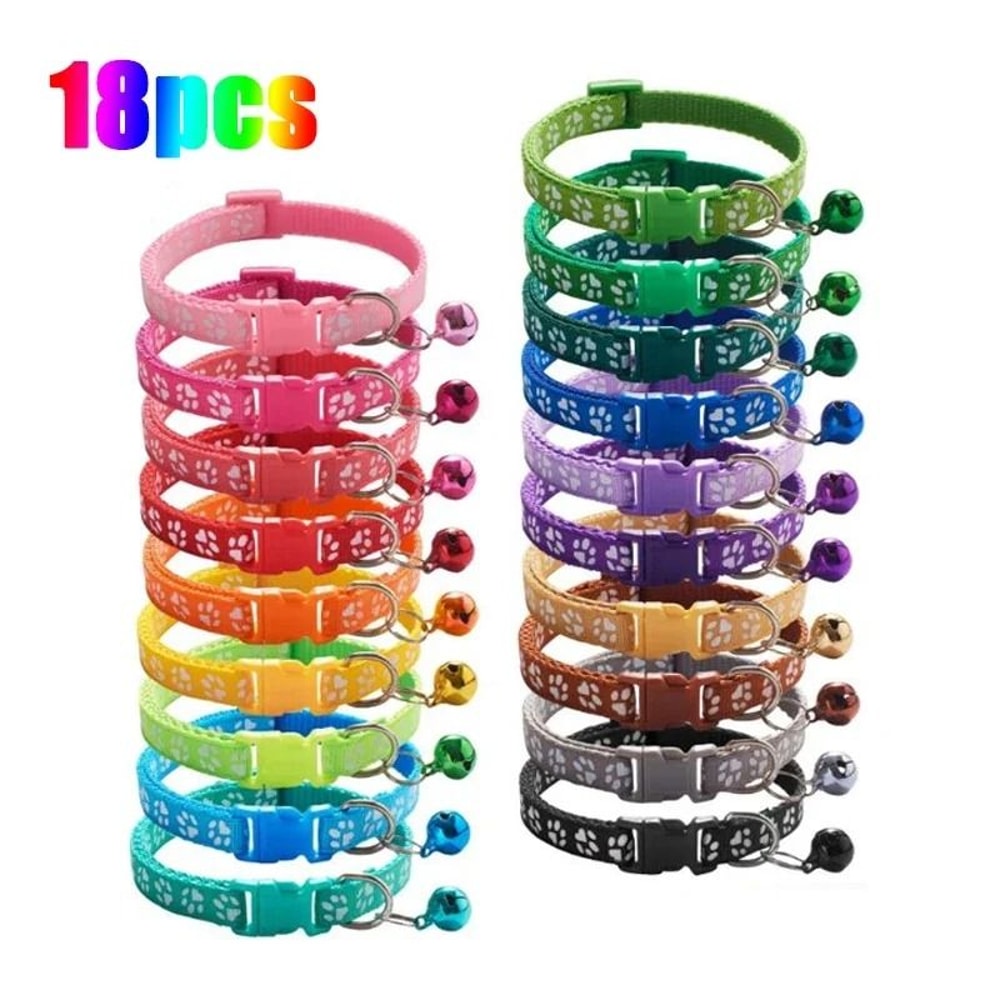Colorful Paw Print Adjustable Pet Collar With Bell 29